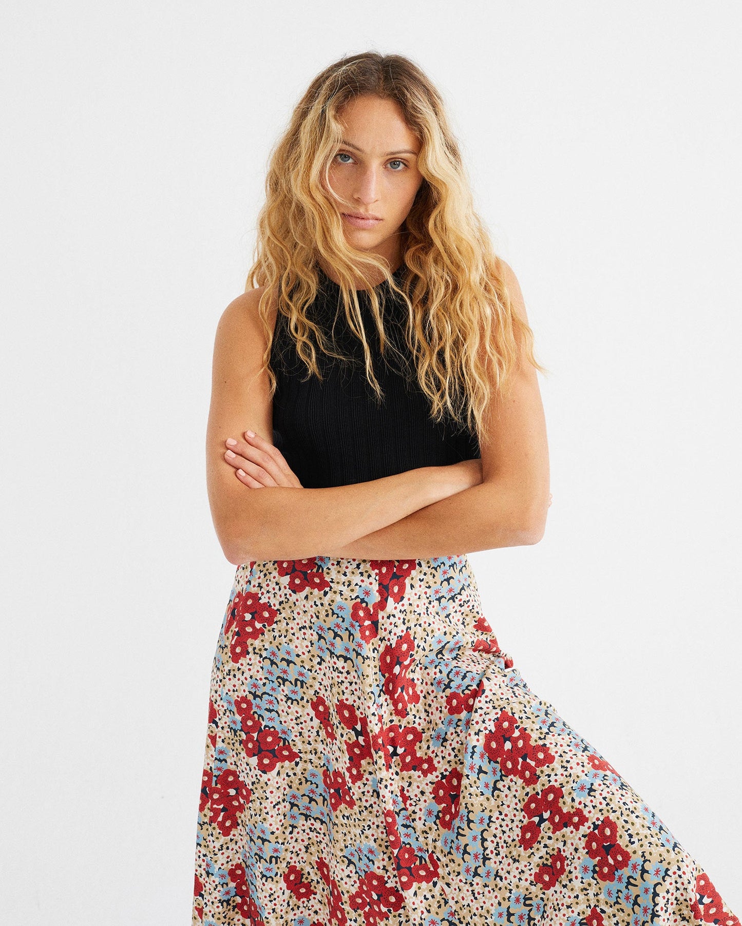 Jupe midi fleurie en lenzing ecovero - Flower lavanda