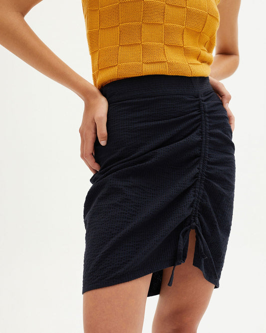 Jupe bicolore à fente en coton bio - DARK SEERSUCKER RACHEL SKIRT navy