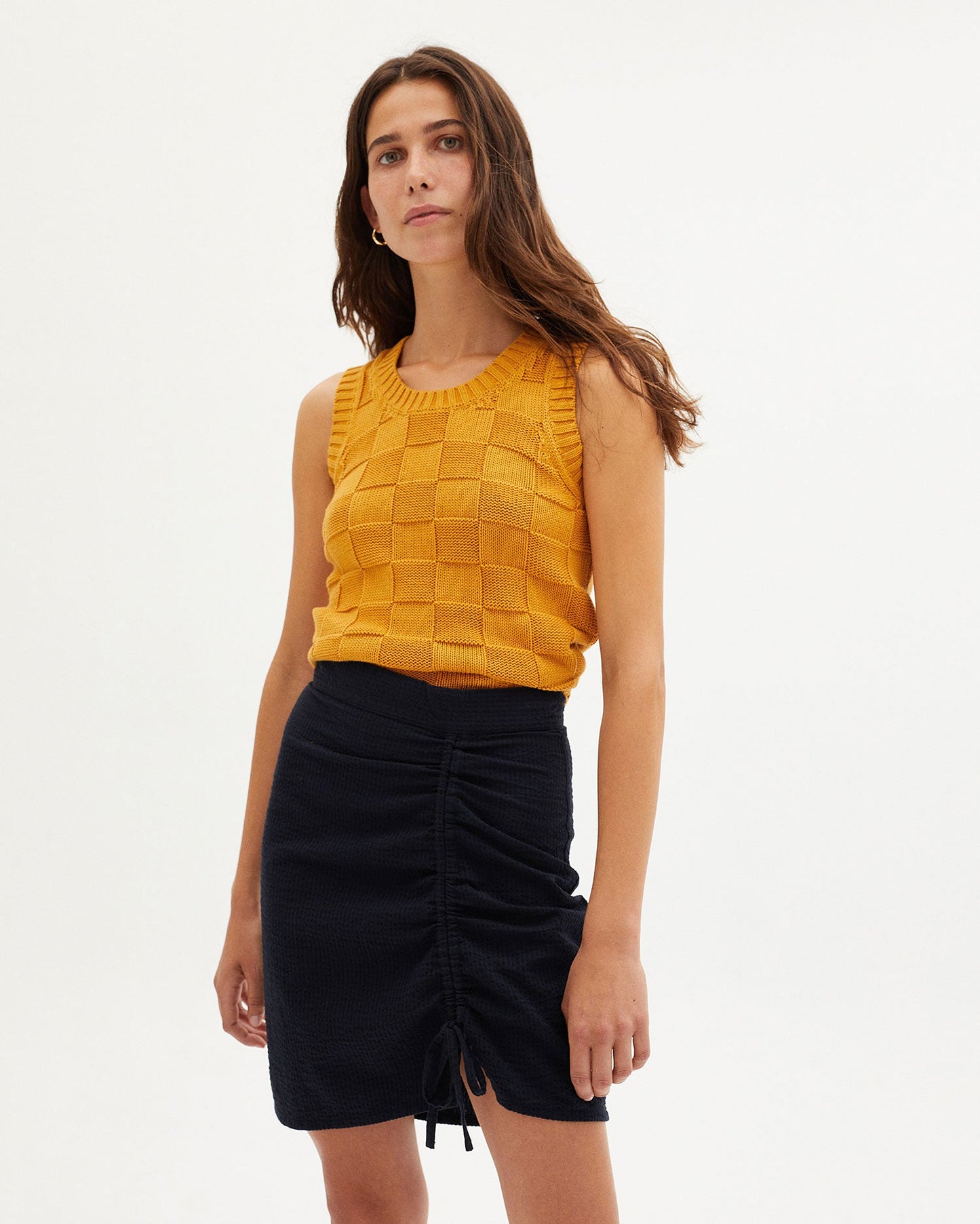 Jupe bicolore à fente en coton bio - DARK SEERSUCKER RACHEL SKIRT navy