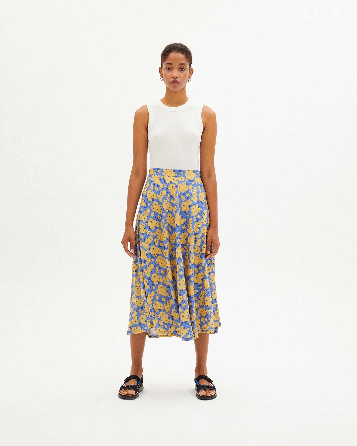 Jupe midi fleurie en ecovero - BLOOM LAVANDA SKIRT indigo