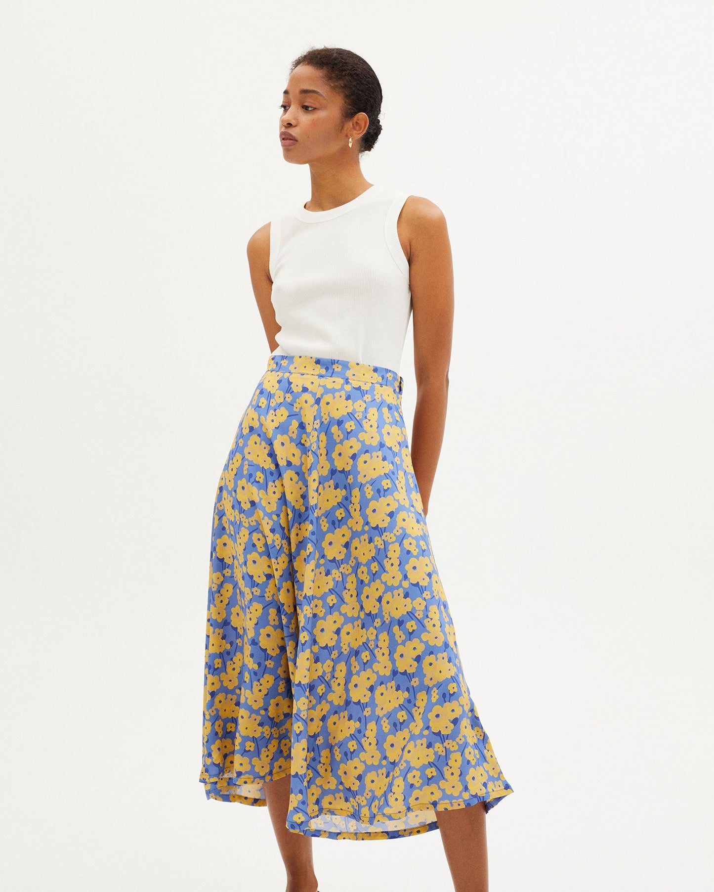 Jupe midi fleurie en ecovero - BLOOM LAVANDA SKIRT indigo