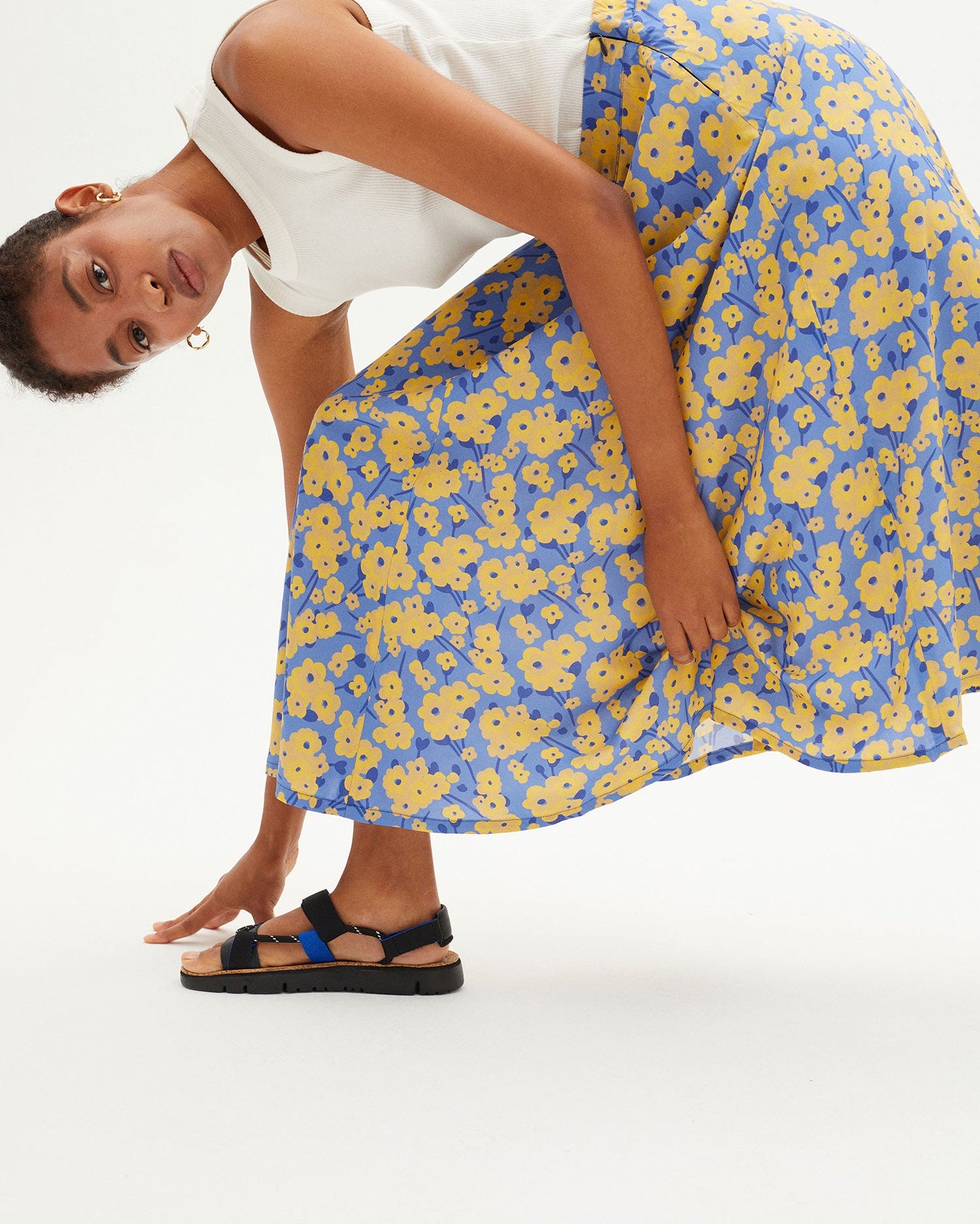Jupe midi fleurie en ecovero - BLOOM LAVANDA SKIRT indigo
