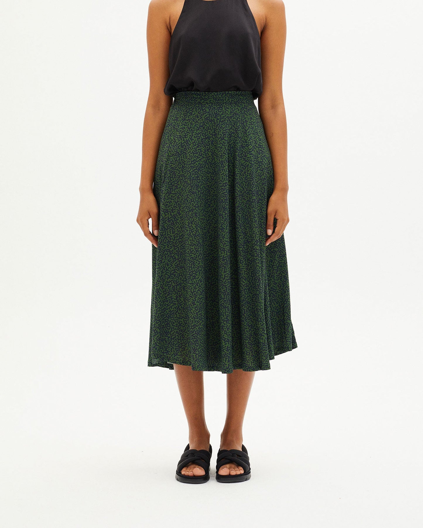 Jupe midi verte à motifs en ecovero - GREEN CHAMALEON LAVANDA SKIRT