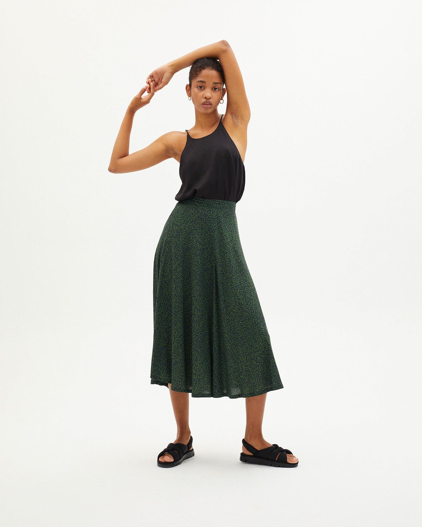 Jupe midi verte à motifs en ecovero - GREEN CHAMALEON LAVANDA SKIRT