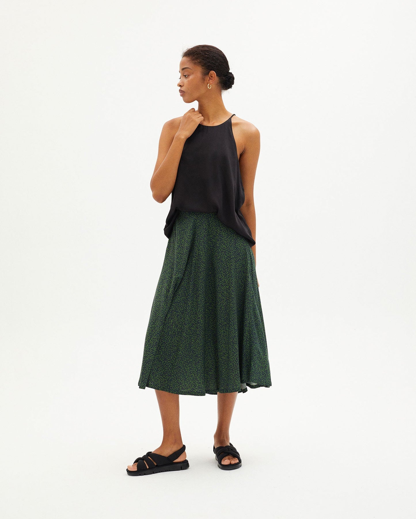 Jupe midi verte à motifs en ecovero - GREEN CHAMALEON LAVANDA SKIRT