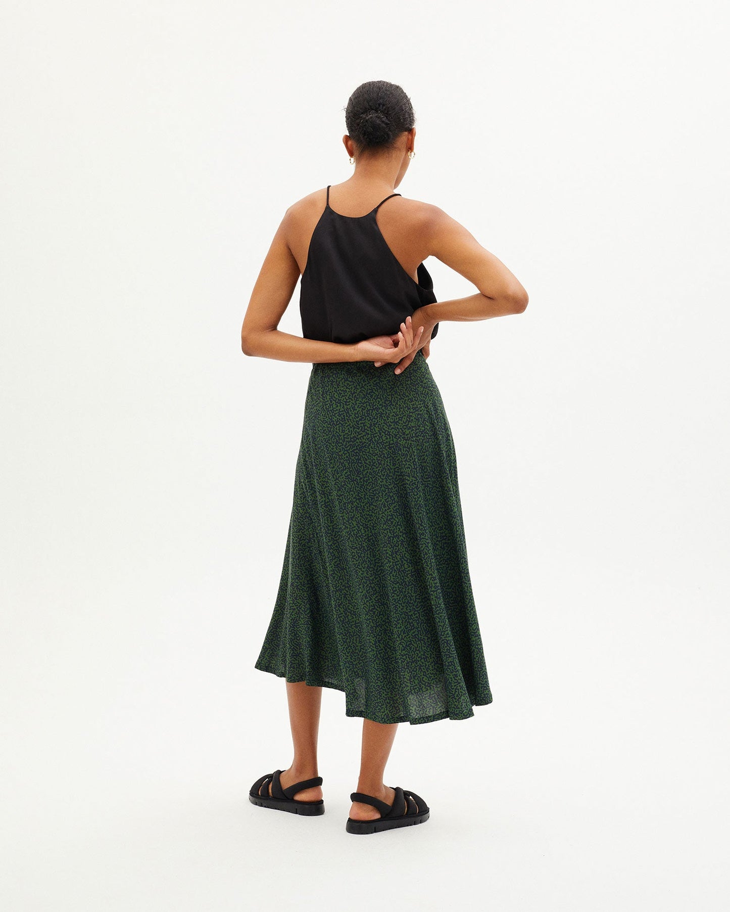 Jupe midi verte à motifs en ecovero - GREEN CHAMALEON LAVANDA SKIRT