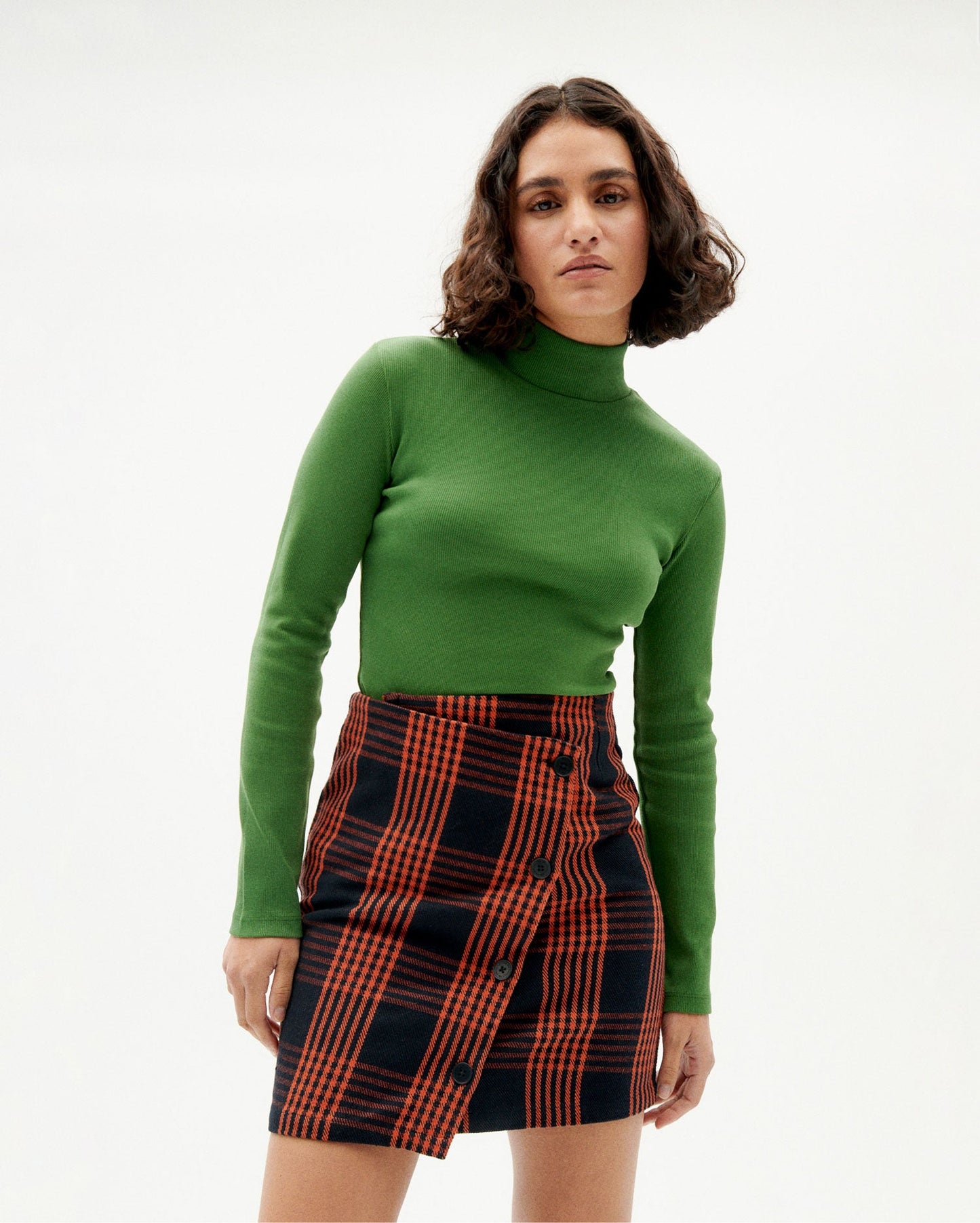Jupe portefeuille à carreaux en coton bio - thick checks mila skirt orange