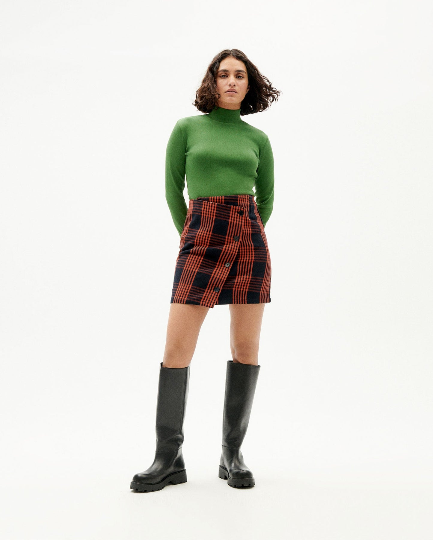 Jupe portefeuille à carreaux en coton bio - thick checks mila skirt orange
