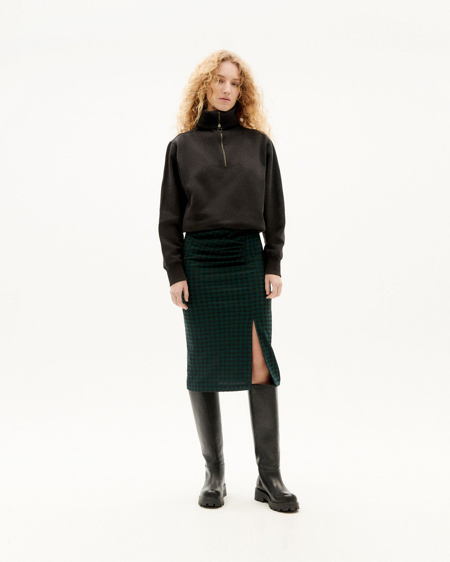 Jupe mi-longue bicolore en ecovero et recyclé - jacquard vichy trash abba skirt green