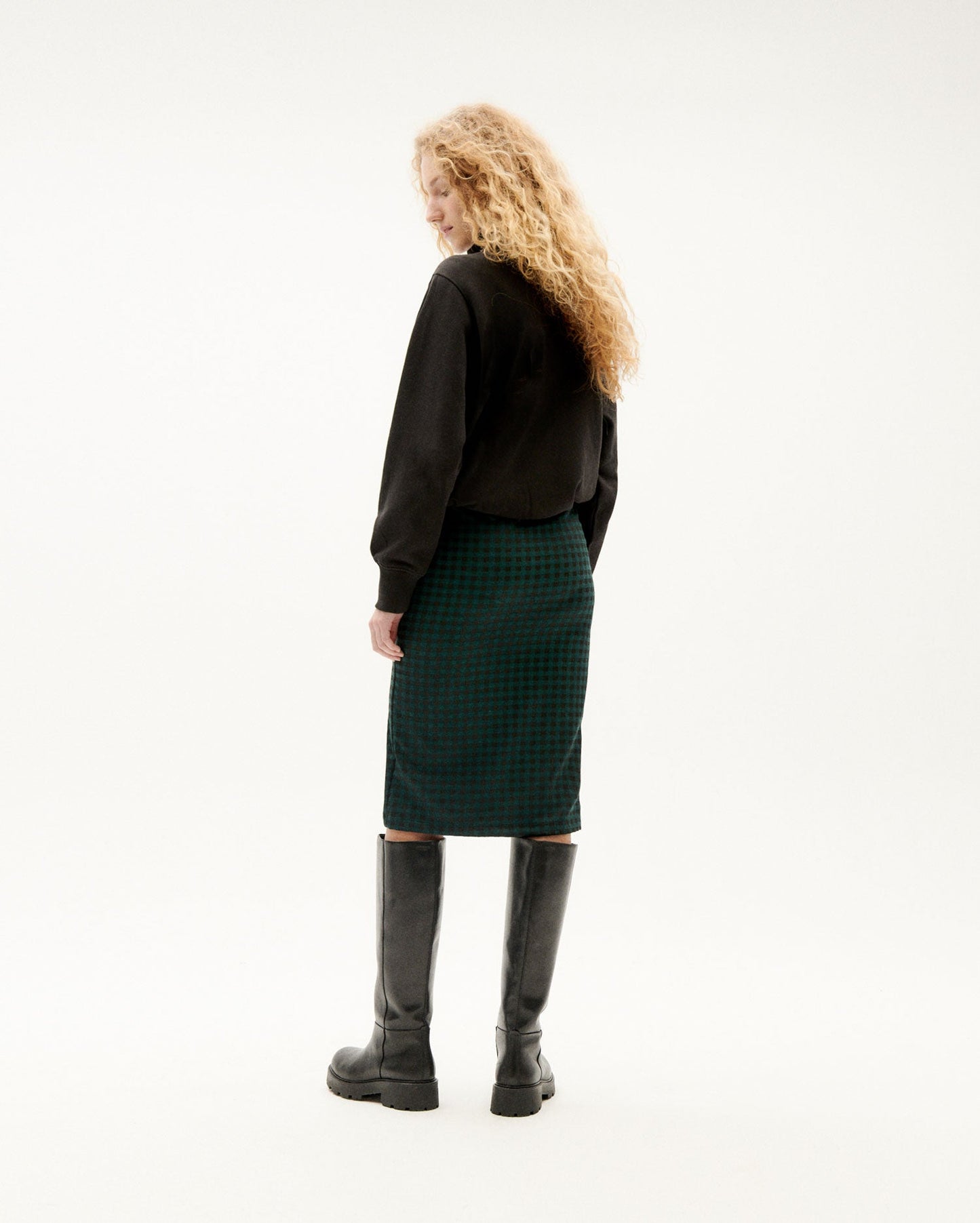 Jupe mi-longue bicolore en ecovero et recyclé - jacquard vichy trash abba skirt green