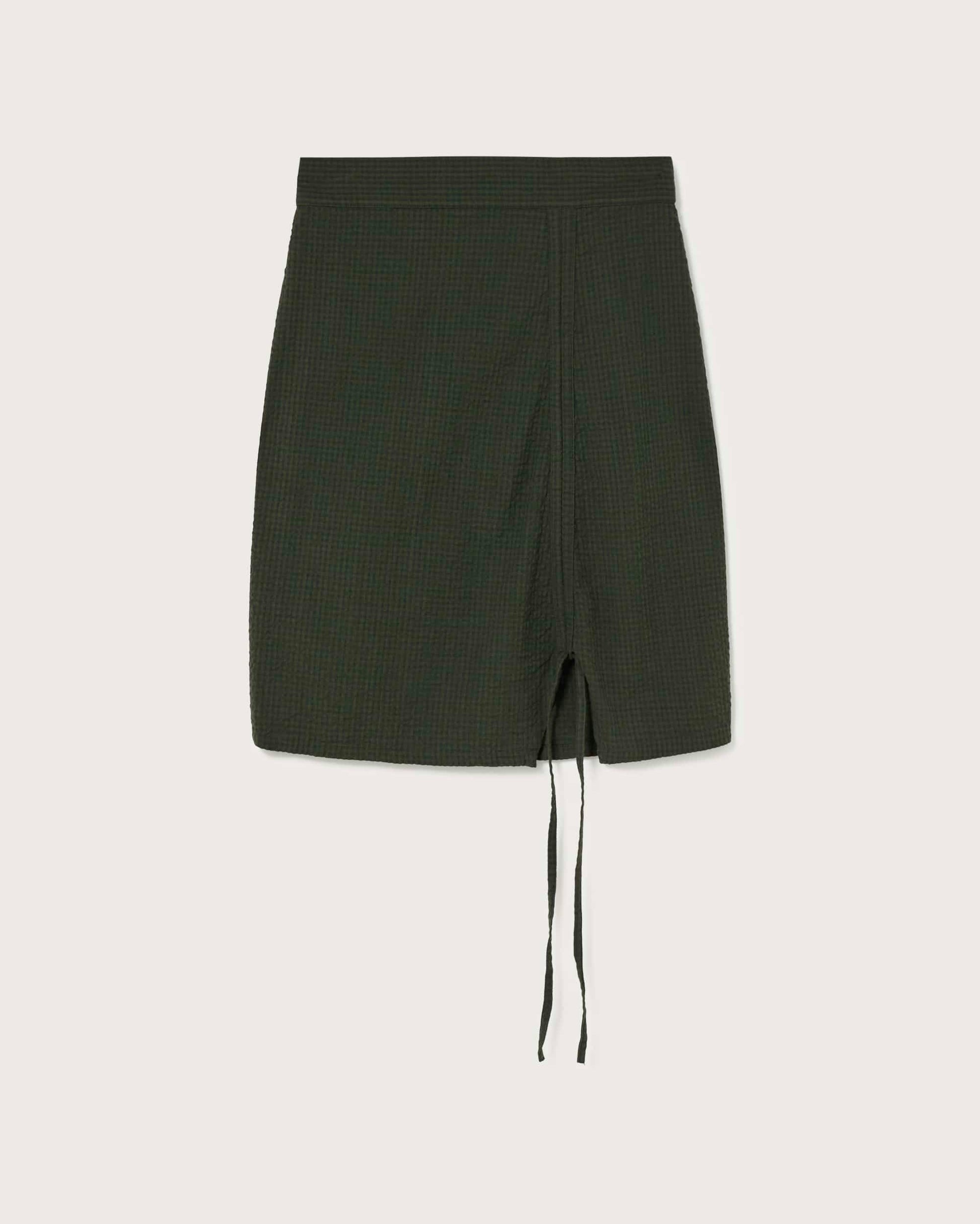Jupe verte forêt à fente en coton bio - green seersucker rachel skirt