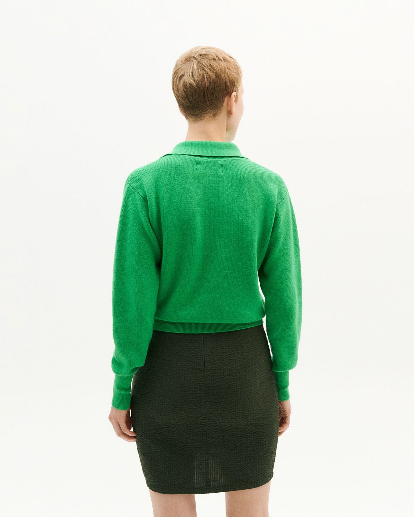 Jupe verte forêt à fente en coton bio - green seersucker rachel skirt
