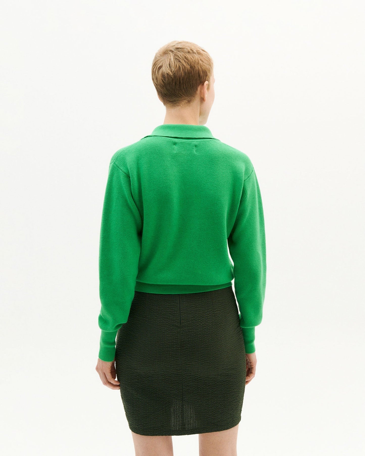 Jupe verte forêt à fente en coton bio - green seersucker rachel skirt