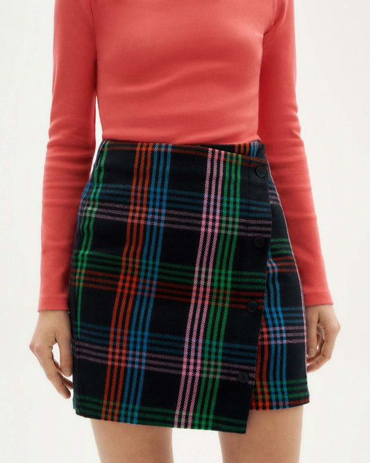 Jupe portefeuille à carreaux en coton bio | Multicolore "color blanket mila skirt"