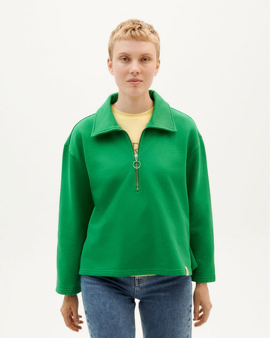 Sweat col zippé vert en coton bio - clover green chelsea sweatshirt