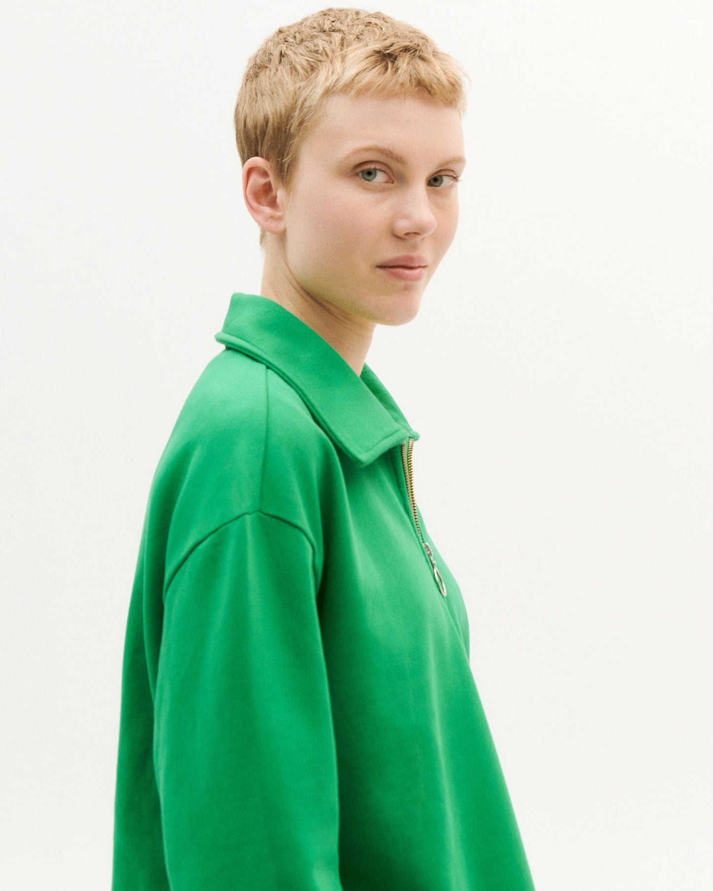 Sweat col zippé vert en coton bio - clover green chelsea sweatshirt