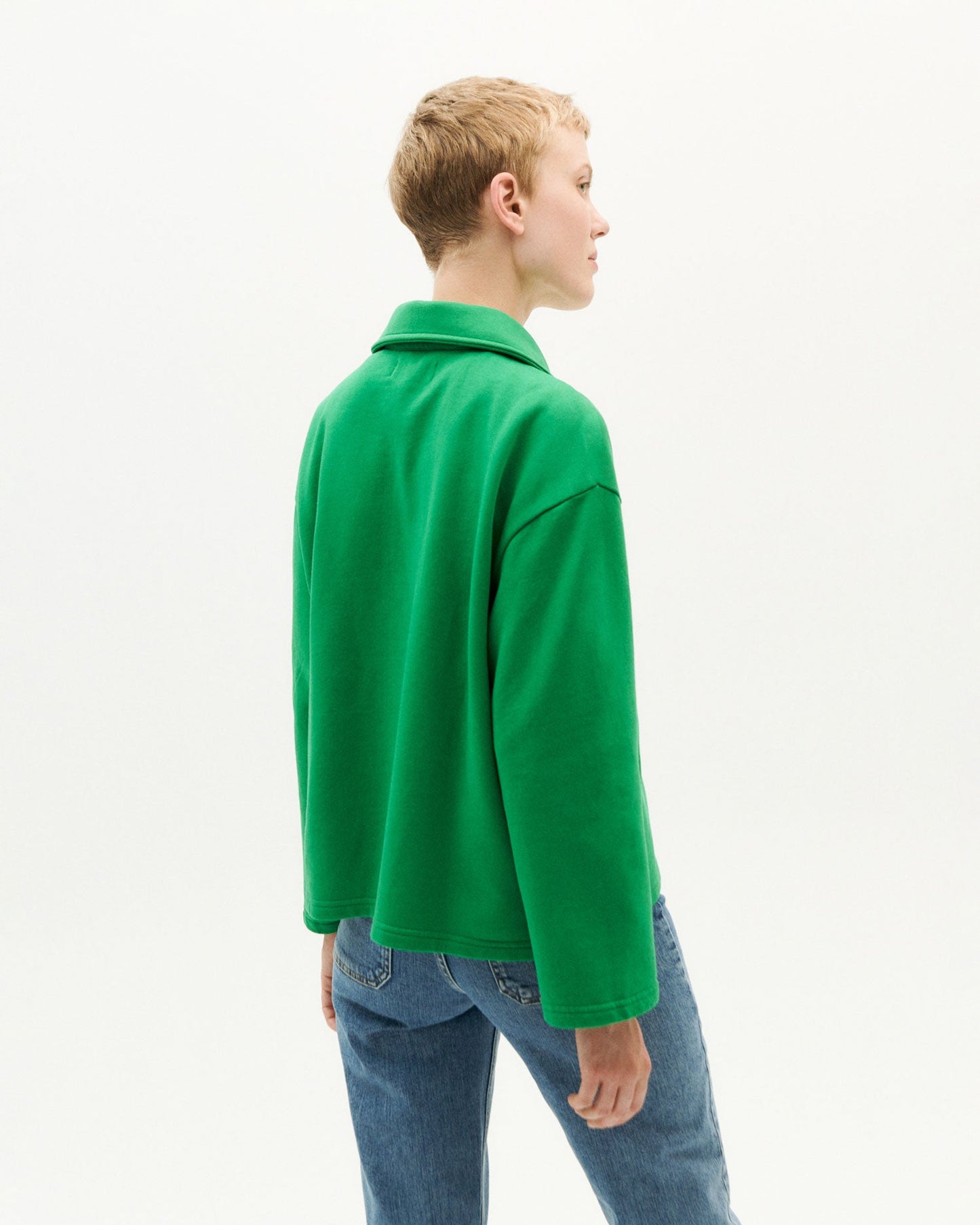 Sweat col zippé vert en coton bio - clover green chelsea sweatshirt