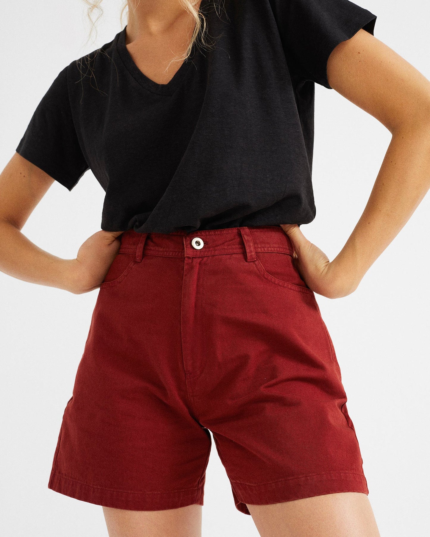 Short taille haute rouge en coton bio - Gardenia