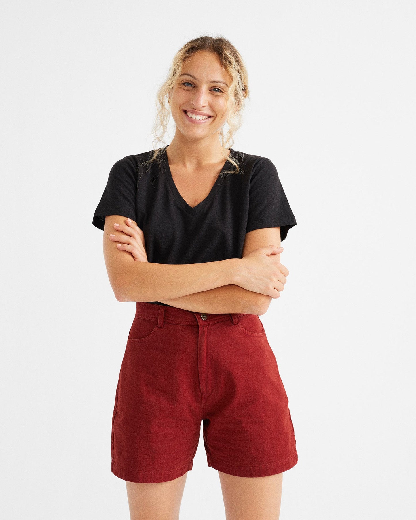 Short taille haute rouge en coton bio - Gardenia