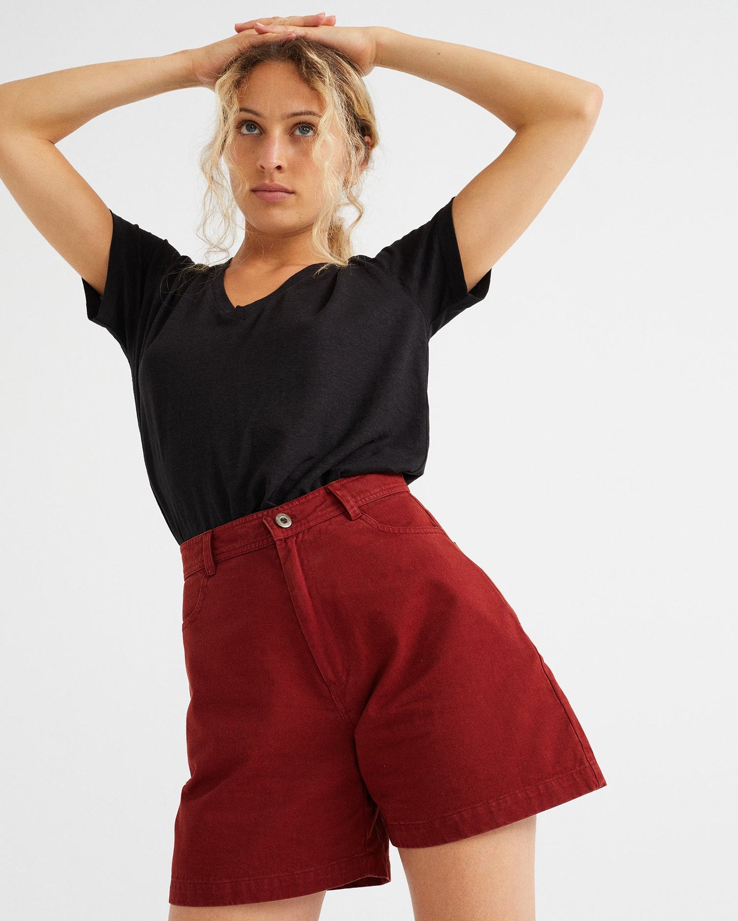 Short taille haute rouge en coton bio - Gardenia