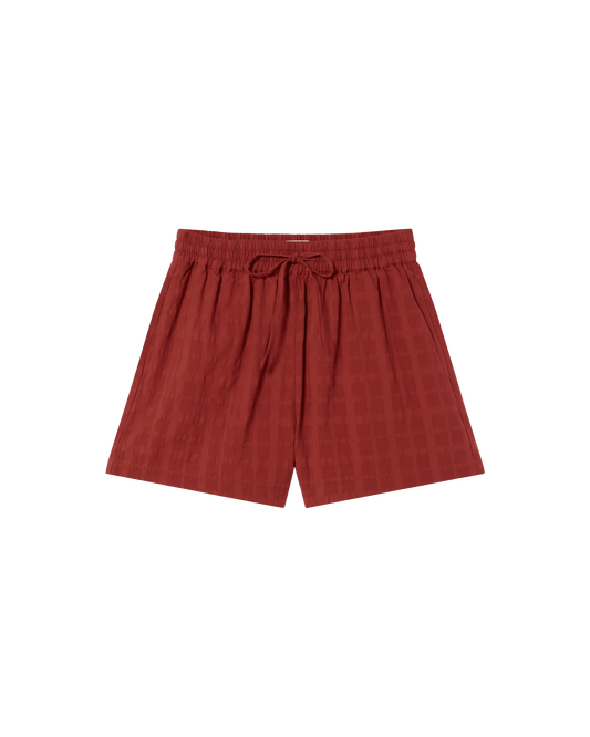 Short texturé en coton bio | orange "orangered cuadrito geranio shorts"