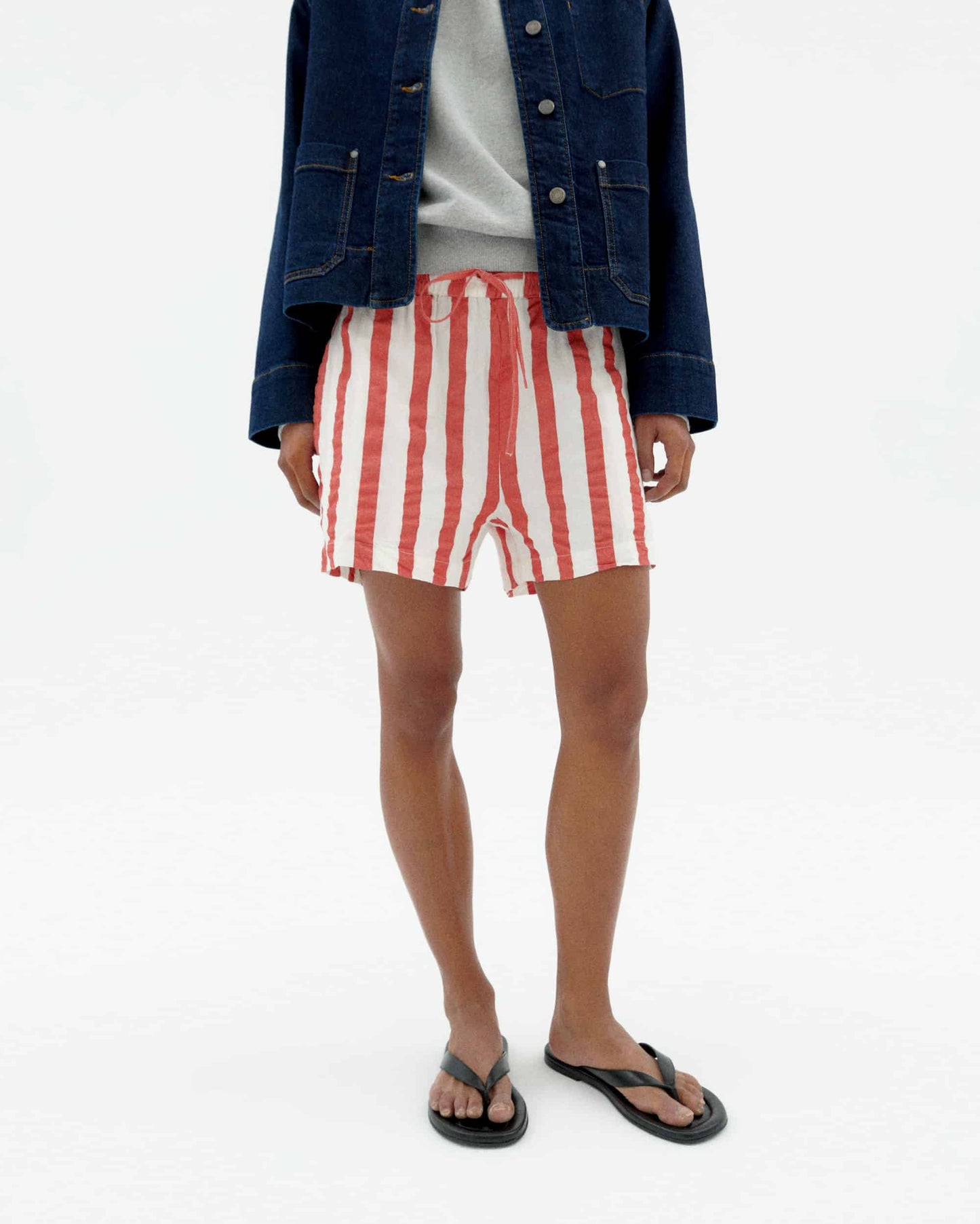 Short en coton bio | rayé "Red maxi stripes geranio shorts - red"