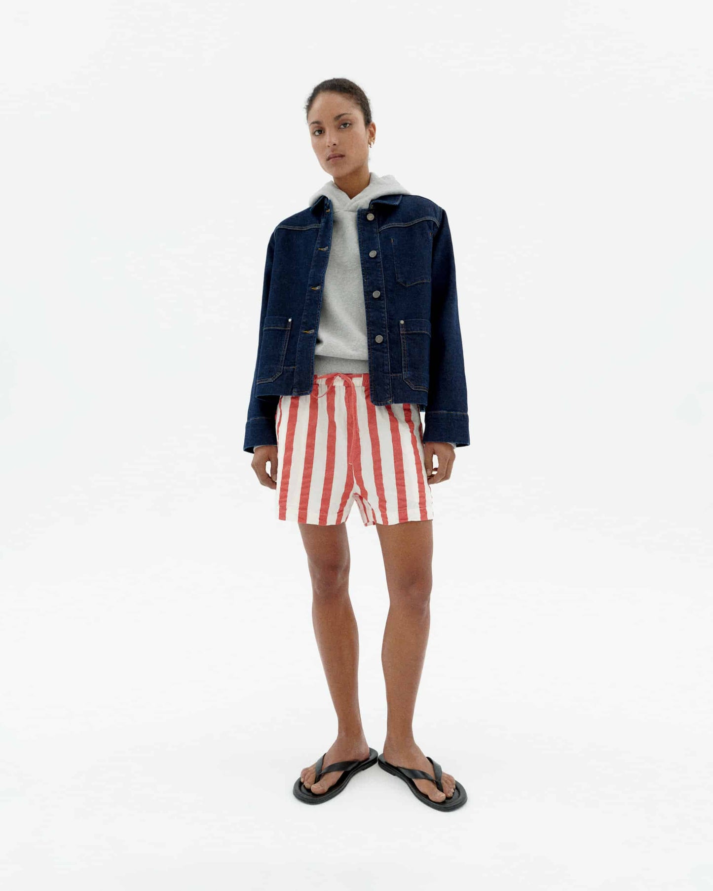 Short en coton bio | rayé "Red maxi stripes geranio shorts - red"