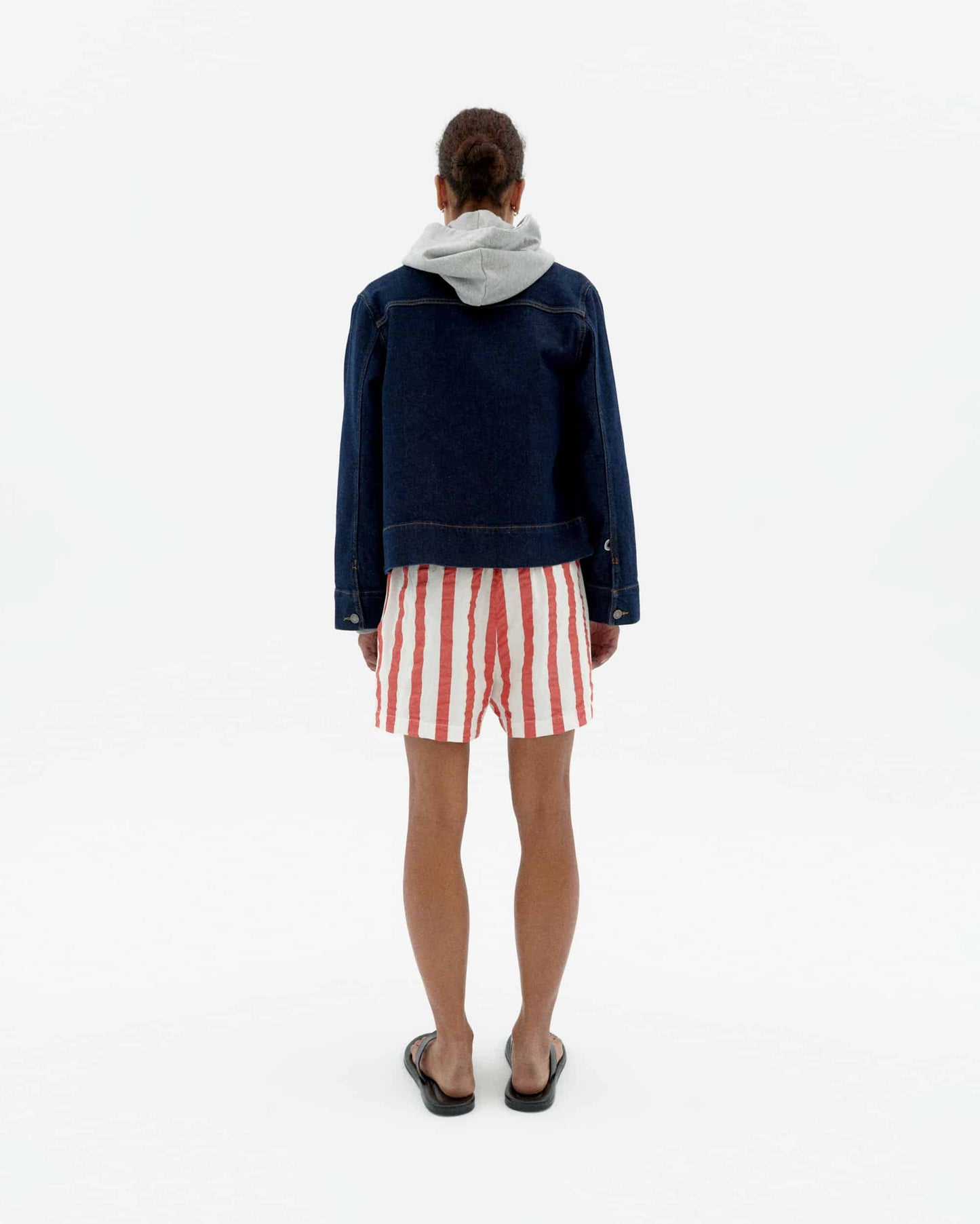 Short en coton bio | rayé "Red maxi stripes geranio shorts - red"