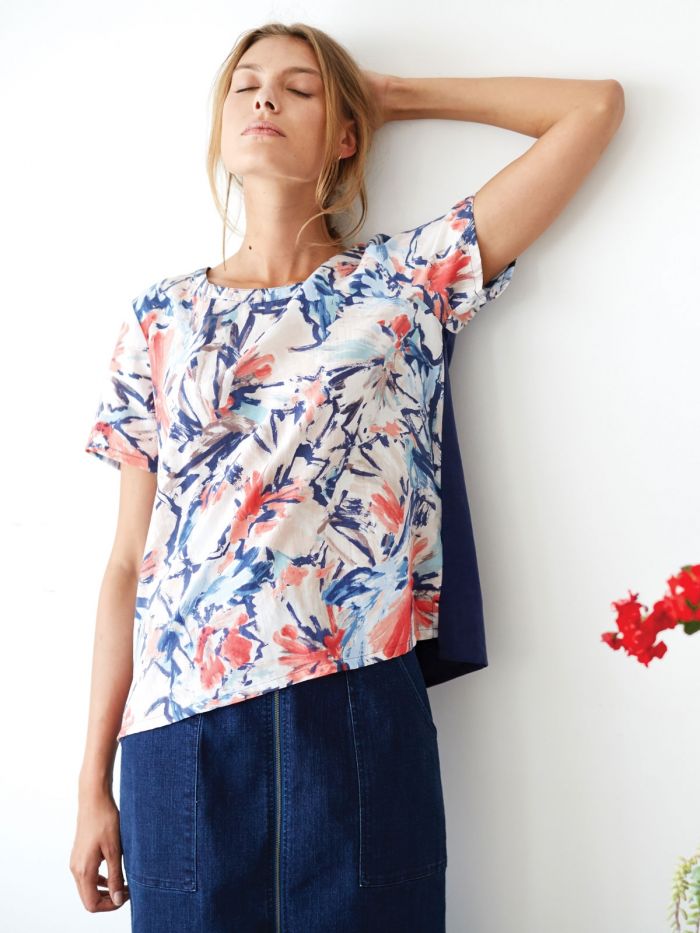 Blouse fleurs peintes en tencel