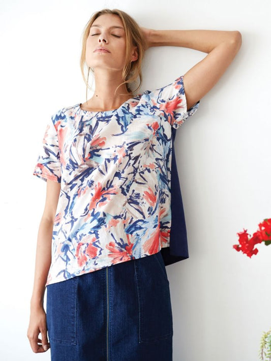 Blouse fleurs peintes en tencel