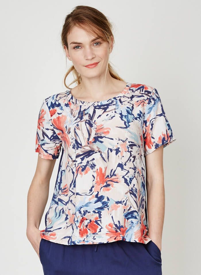 Blouse fleurs peintes en tencel