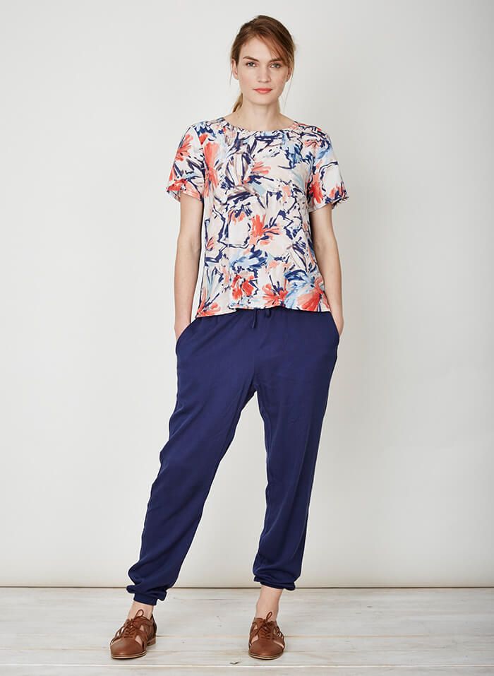 Blouse fleurs peintes en tencel