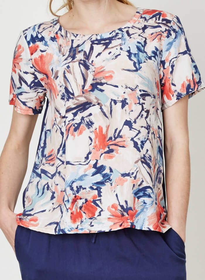 Blouse fleurs peintes en tencel