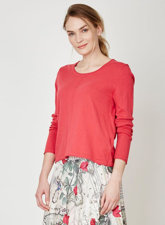 Pull framboise en coton bio et laine