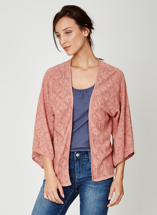 Cardigan brique en coton bio et lin
