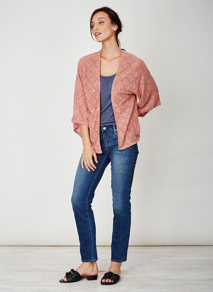 Cardigan brique en coton bio et lin