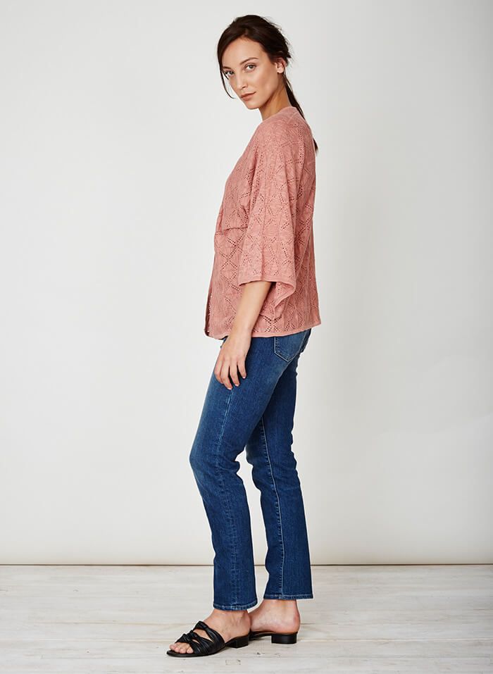 Cardigan brique en coton bio et lin