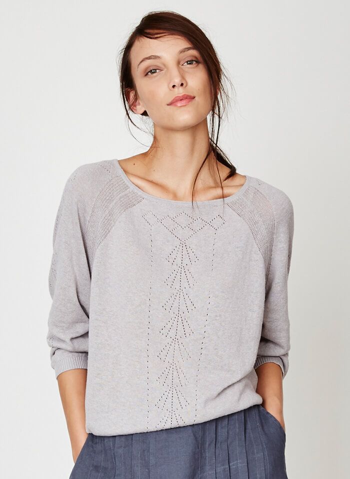 Pull taupe en chanvre et coton