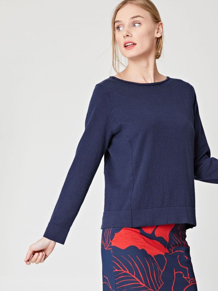 Pull bleu marine en coton bio et laine