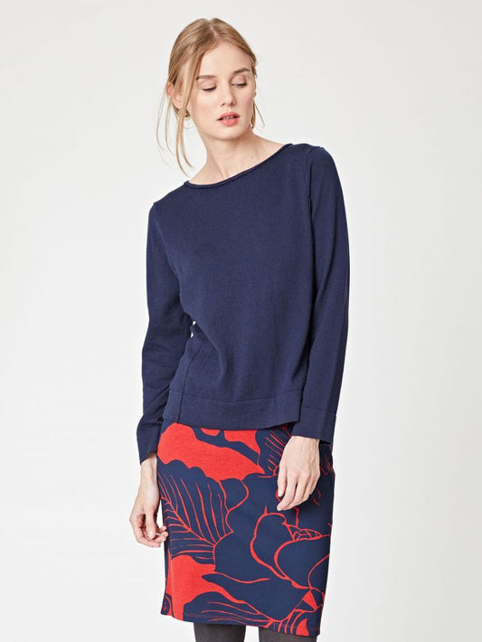 Pull bleu marine en coton bio et laine