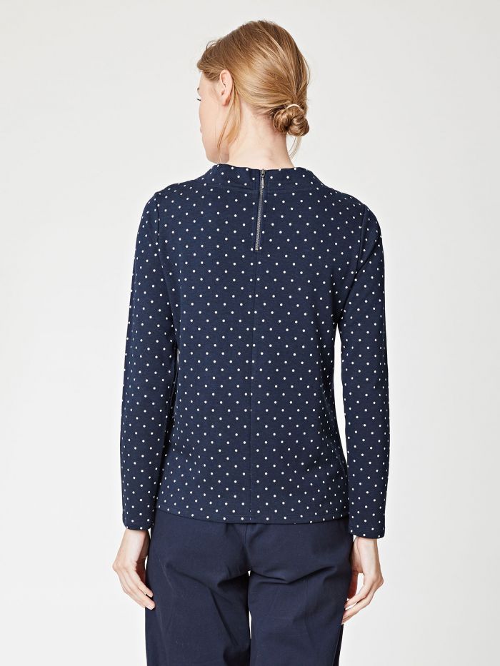 Top marine à pois en coton