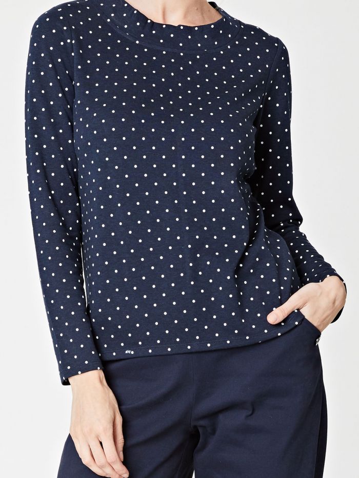 Top marine à pois en coton