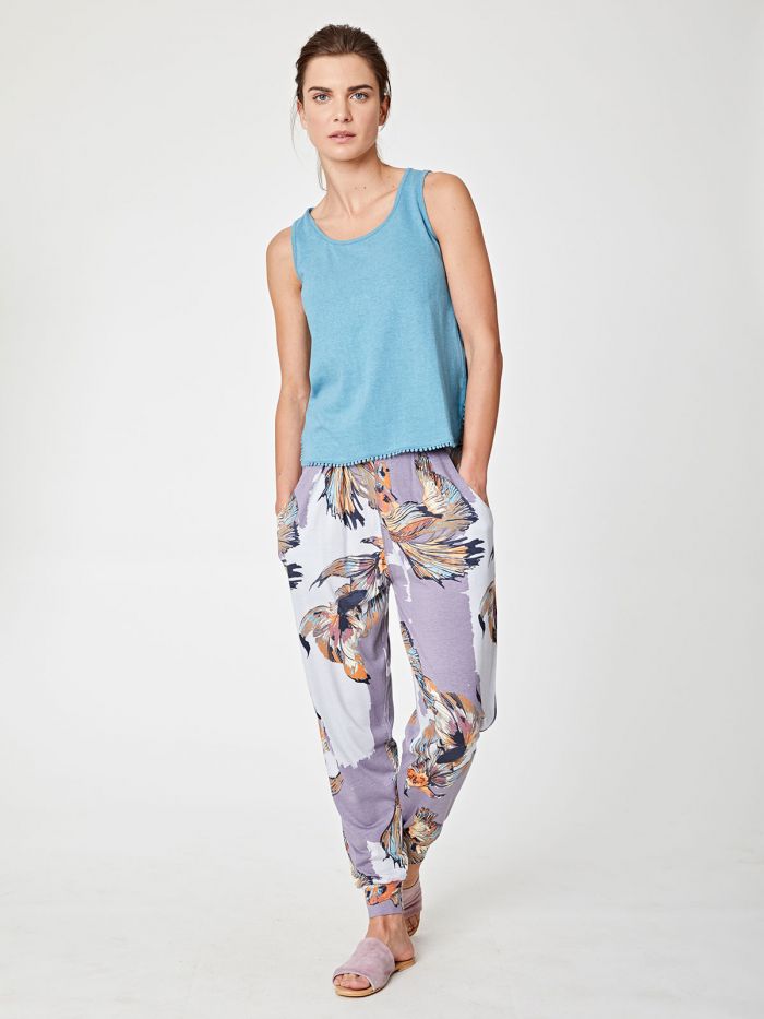 Top bleu azur en chanvre et coton