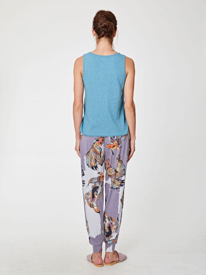 Top bleu azur en chanvre et coton