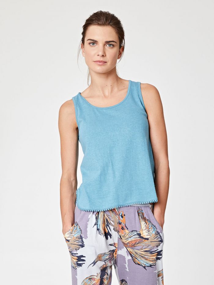 Top bleu azur en chanvre et coton