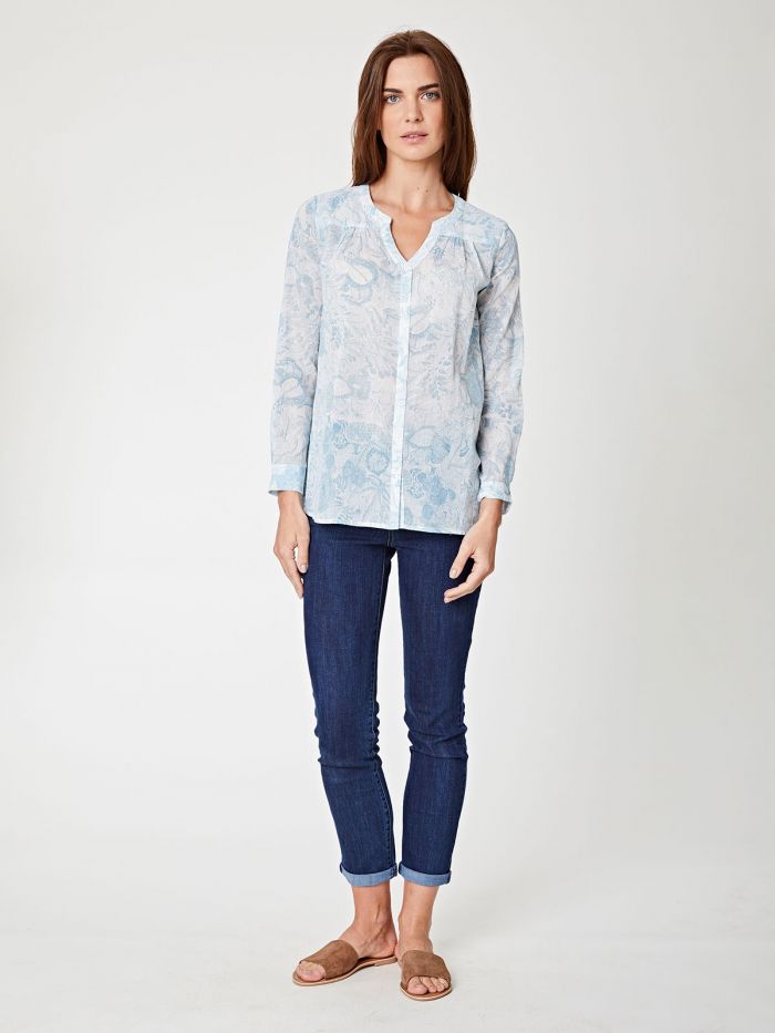 Blouse imprimée bleu ciel en coton bio