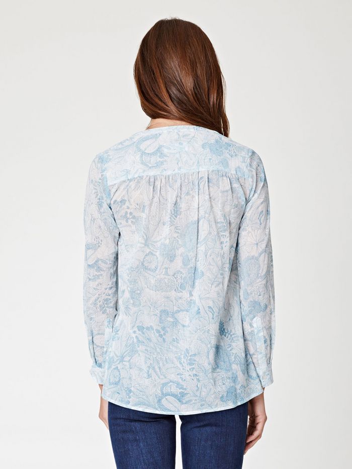 Blouse imprimée bleu ciel en coton bio