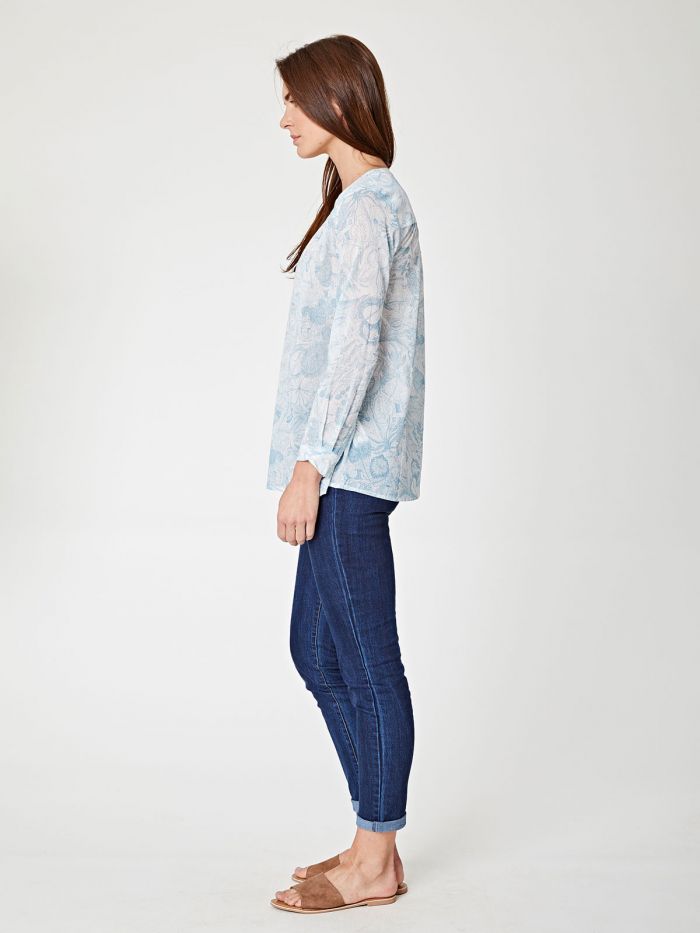 Blouse imprimée bleu ciel en coton bio