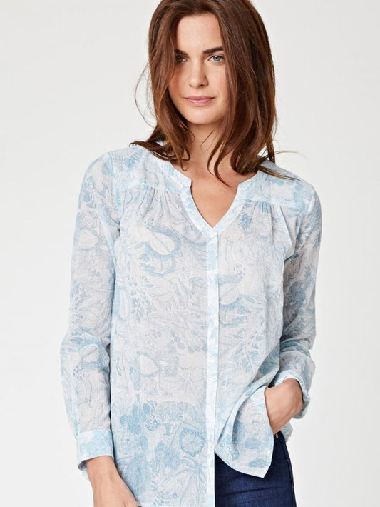 Blouse imprimée bleu ciel en coton bio
