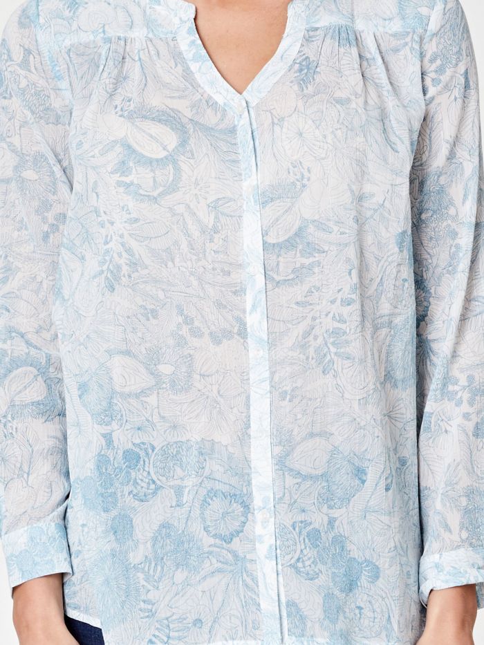 Blouse imprimée bleu ciel en coton bio